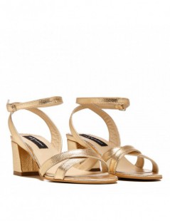 Sandale piele toc gros Glam Gold Flats - The5thelement.ro