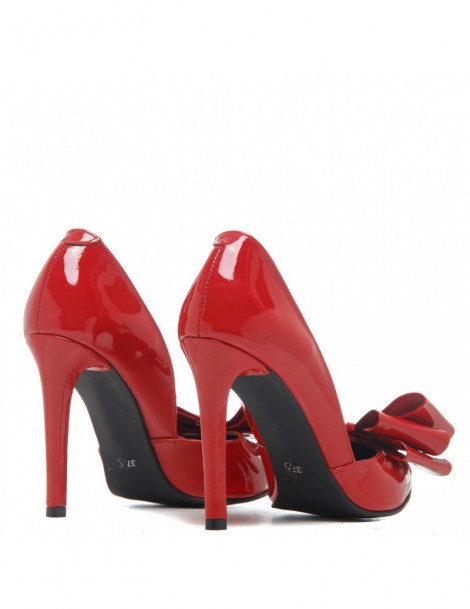 Pantofi Stiletto Piele Naturala Rosu Glow Bow - The5thelement.ro