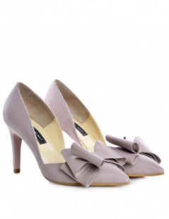 Pantofi stiletto piele naturala Lila cu funda - The5thelement.ro
