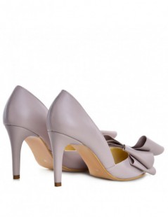 Pantofi stiletto piele naturala Lila cu funda - The5thelement.ro