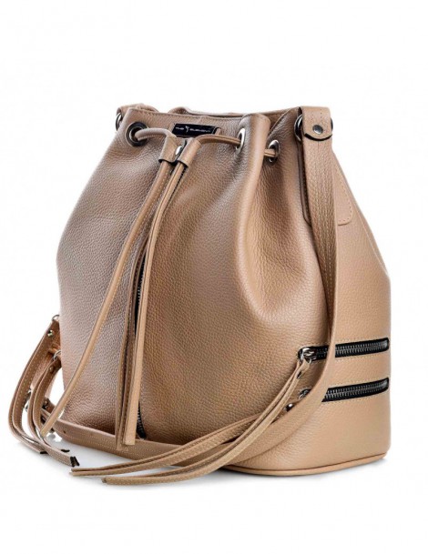 Geanta Piele Naturala Dama Nude Zip Bucket Bag - The5thelement.ro