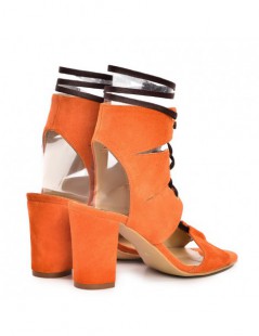 Sandale piele toc gros Safari Orange - The5thelement.ro