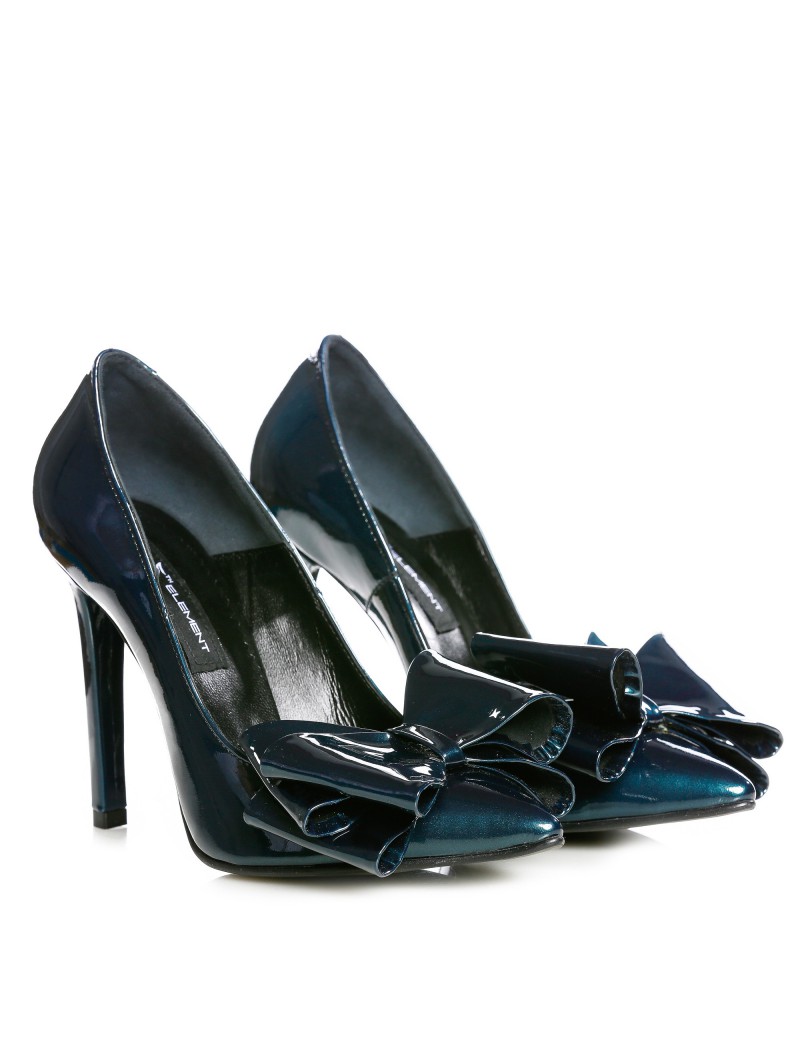 Pantofi stiletto piele naturala Bleu Glow cu funda - The5thelement.ro