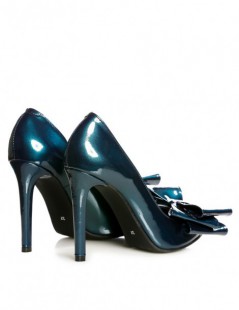 Pantofi stiletto piele naturala Bleu Glow cu funda - The5thelement.ro