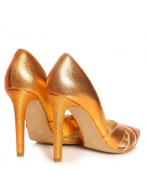 Pantofi stiletto piele naturala Orange Cut Out - The5thelement.ro