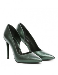 Pantofi stiletto piele naturala Verde Metallic Cut - The5thelement.ro
