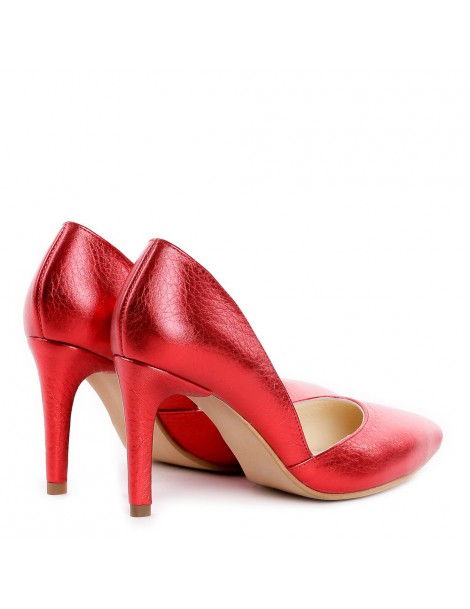 Pantofi stiletto piele naturala Royal Red - The5thelement.ro