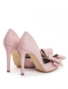 Pantofi stiletto piele naturala Rose cu funda - The5thelement.ro