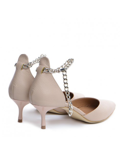 Pantofi stiletto piele naturala Nude Chain Clara - The5thelement.ro