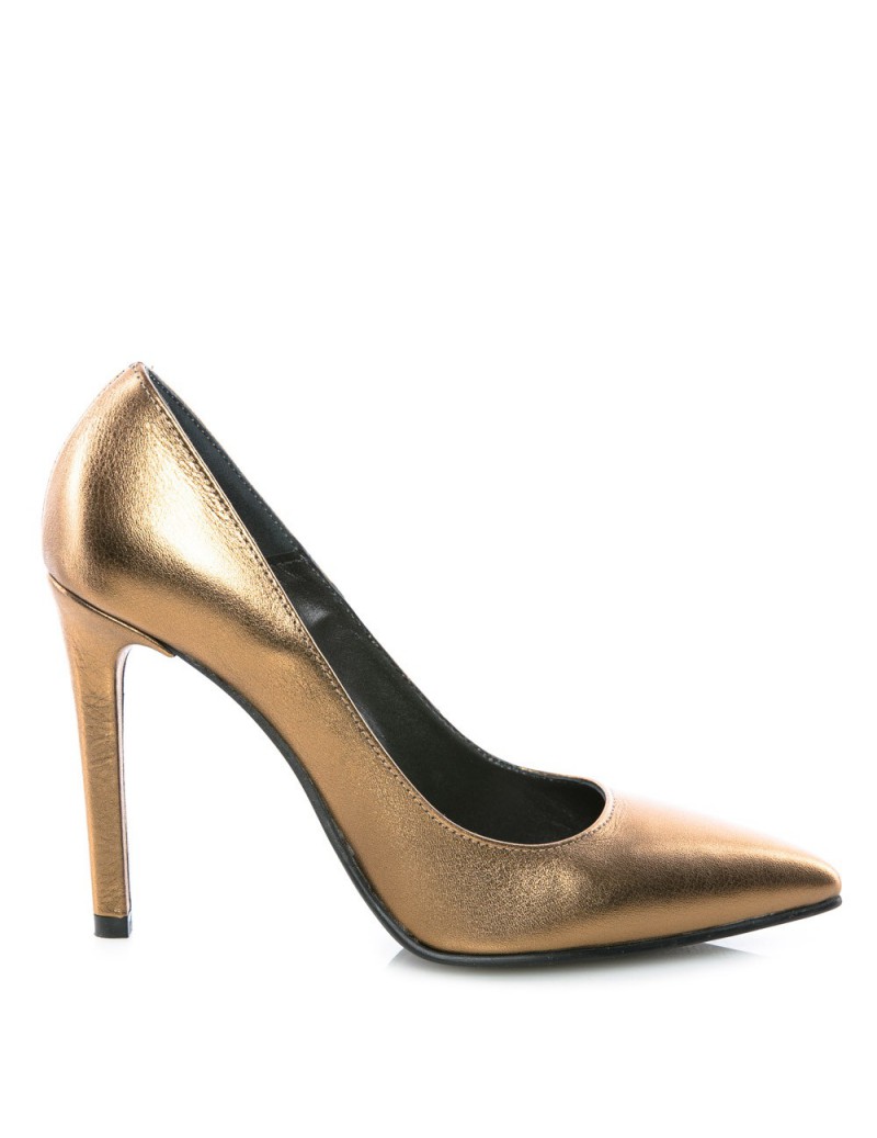 Pantofi Stiletto Piele Naturala Auriu Bronze - The5thelement.ro