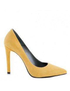 Pantofi stiletto piele naturala Galben Velvet - The5thelement.ro