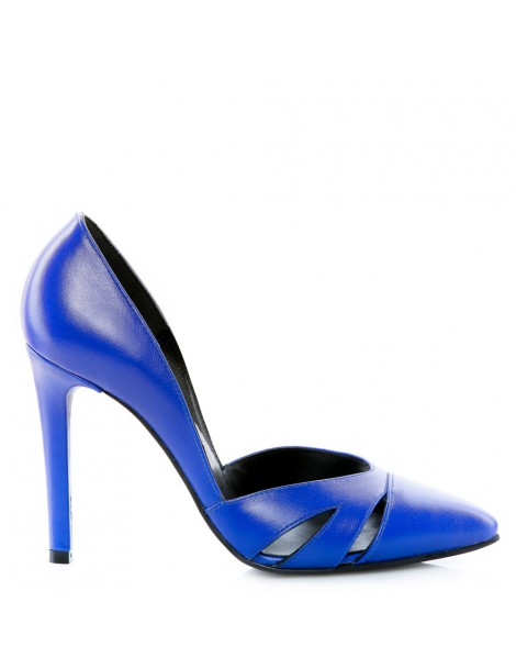 Pantofi stiletto piele naturala Albastru Cut Out - The5thelement.ro
