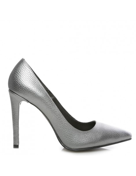 Pantofi Stiletto Piele Naturala Argintiu Metallic - The5thelement.ro