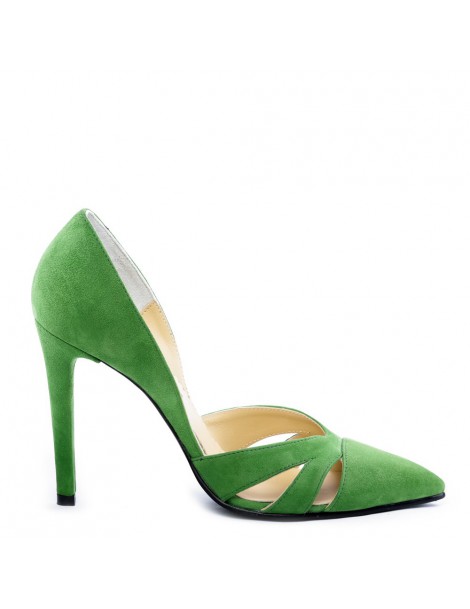 Pantofi stiletto piele naturala Verde Cut Out - The5thelement.ro
