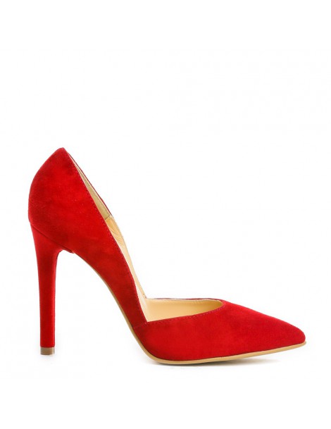 Pantofi stiletto piele naturala Rosu Velvet - The5thelement.ro