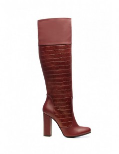 Cizme dama Long Boots Burgundy Print Piele Naturala - The5thelement.ro