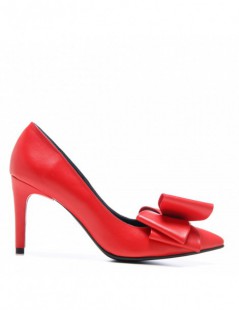 Pantofi dama Stiletto Simple Red Bow Piele Naturala - The5thelement.ro