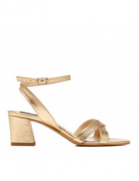 Sandale piele toc gros Glam Gold Flats - The5thelement.ro