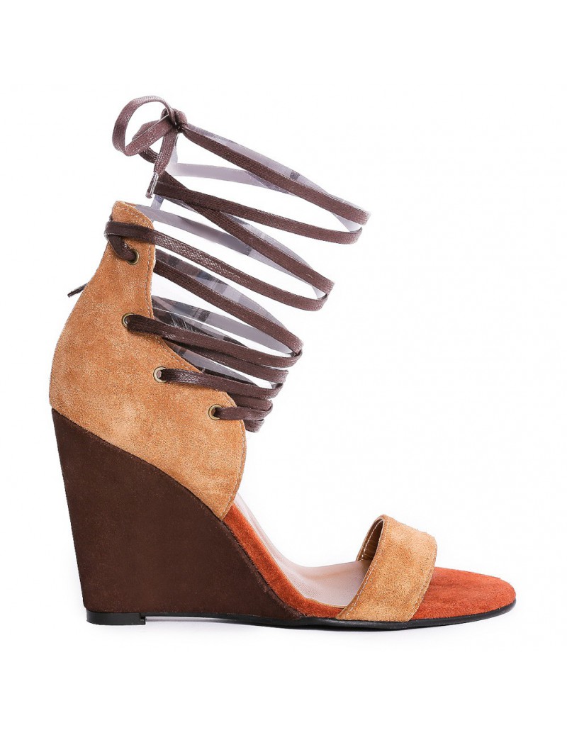 Sandale cu platforma piele naturala Brown Marisa Lace-Up - The5thelement.ro