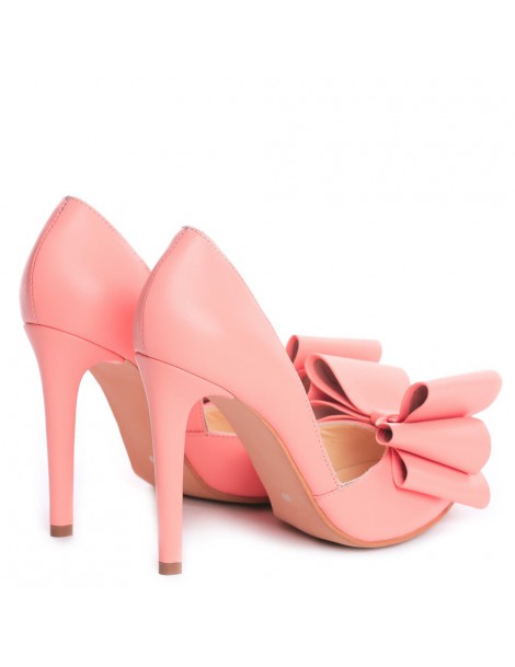 Pantofi stiletto piele naturala Rose cu funda - The5thelement.ro