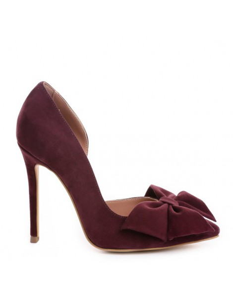 Pantofi stiletto piele naturala Burgundy cu funda Cut - The5thelement.ro