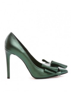 Pantofi stiletto piele naturala Green cu funda - The5thelement.ro