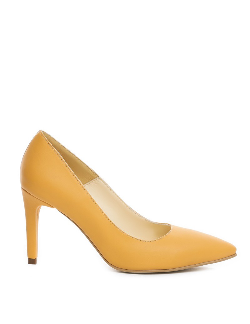 Pantofi stiletto piele naturala Yellow Mustard - The5thelement.ro