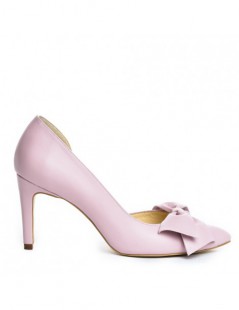 Pantofi stiletto piele naturala rose Cut cu funda - The5thelement.ro