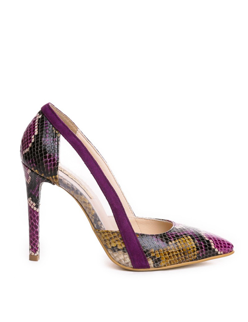 Pantofi Stiletto Piele Naturala Transparent Purple - The5thelement.ro