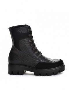 Bocanci dama Chunky Black Print Piele Naturala - The5thelement.ro