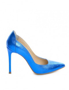Pantofi stiletto piele naturala Albastru Kim - The5thelement.ro