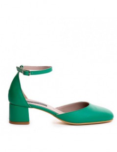 Pantofi cu toc gros piele Verde Cinderella - The5thelement.ro