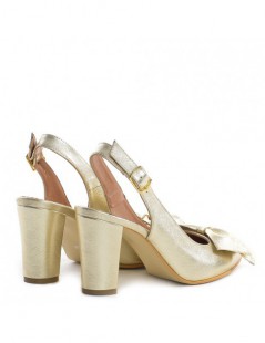 Pantofi dama Piele Naturala Auriu Bow Block Heels - The5thelement.ro