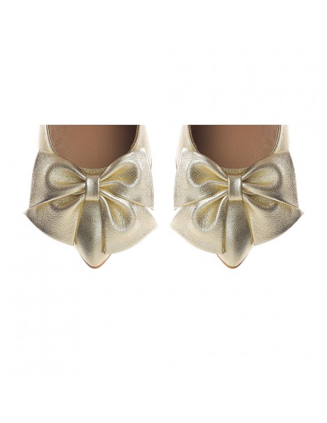 Pantofi dama Piele Naturala Auriu Bow Block Heels - The5thelement.ro