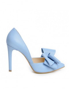Pantofi stiletto piele naturala Bleu cu funda - The5thelement.ro