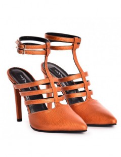 Pantofi stiletto piele naturala Caramiziu Multi Strap - The5thelement.ro