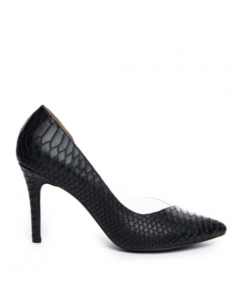 Pantofi stiletto piele naturala Negru Sarpe Leila - The5thelement.ro