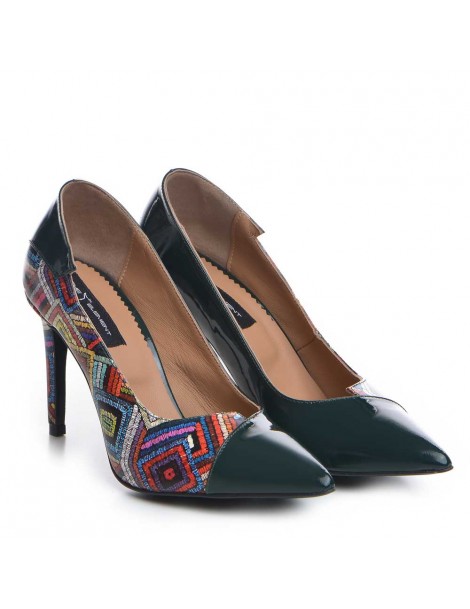 Pantofi Stiletto Piele Naturala Verde Selma - The5thelement.ro