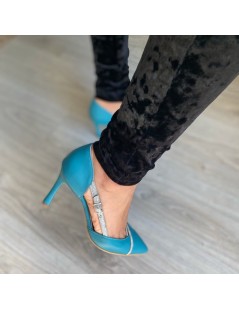 Pantofi stiletto piele naturala Turcoaz Carrie - The5thelement.ro