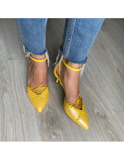 Pantofi stiletto piele naturala Galben Rihanna - The5thelement.ro