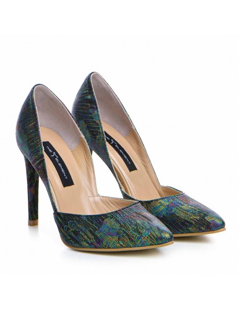 Pantofi stiletto piele naturala Verde - The5thelement.ro