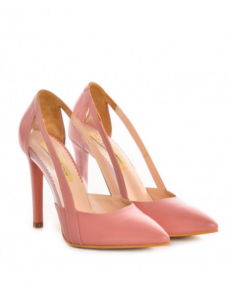 Pantofi stiletto piele naturala Roz Transparent - The5thelement.ro