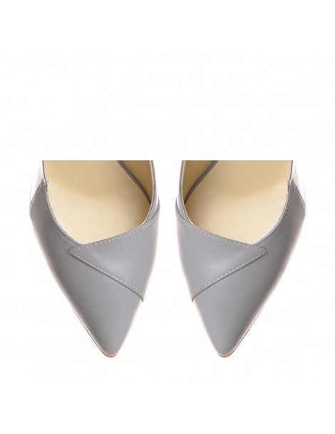 Pantofi Stiletto Piele Naturala Gri Athena - The5thelement.ro