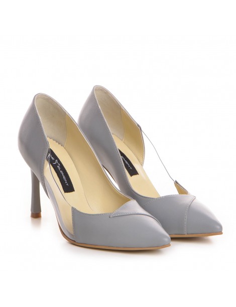 Pantofi Stiletto Piele Naturala Gri Athena - The5thelement.ro
