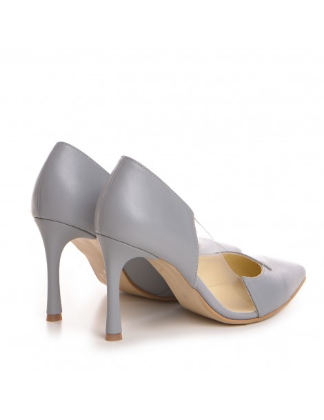 Pantofi Stiletto Piele Naturala Gri Athena - The5thelement.ro