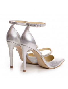 Pantofi Stiletto Piele Naturala Argintiu Crystal - The5thelement.ro
