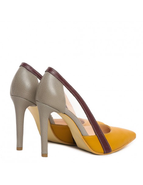 Pantofi stiletto piele naturala Galben Transparent - The5thelement.ro