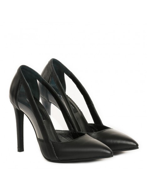 Pantofi stiletto piele naturala Negru Transparent - The5thelement.ro