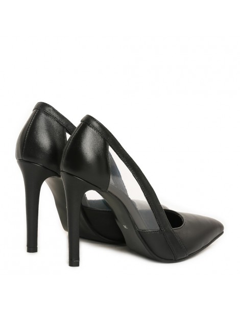 Pantofi stiletto piele naturala Negru Transparent - The5thelement.ro