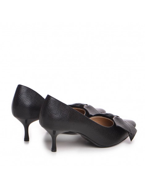 Pantofi stiletto piele naturala Negru cu funda Cut - The5thelement.ro